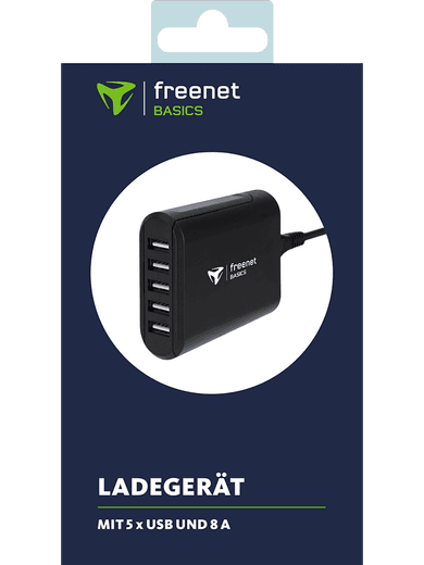freenet Basics 5 x USB 8A Reiselader schwarz